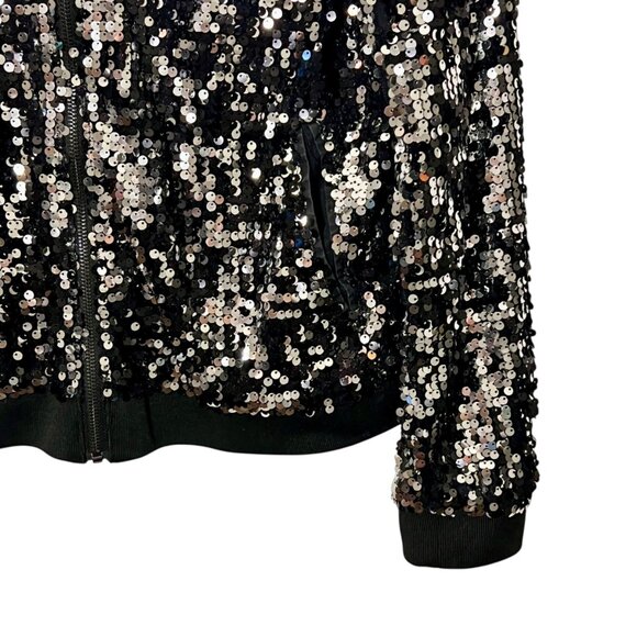 Zip Jacket with Sequins Occasion Event NYE Bling Party Stretch Pockets 2X - Picture 2 of 11